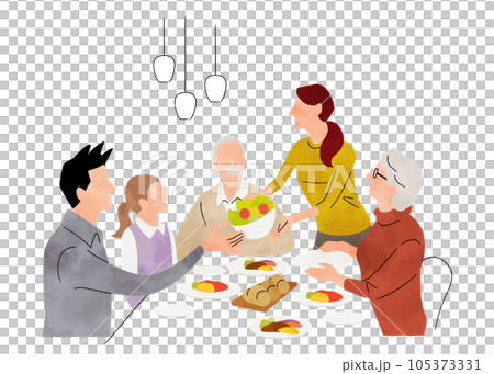 ベクターイラスト素材：家族で食事 105373331