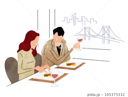 ベクターイラスト素材：夜に食事する男女 105373332