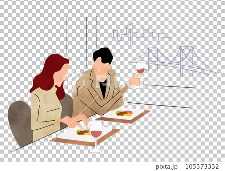 矢量插畫素材：晚上吃飯的男人和女人 105373332