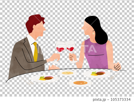 ベクターイラスト素材:レストランで食事するカップル ベクターイラスト素材:レストランで食事するカップル 105373334