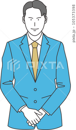 正面で手を組んでいる背広の男性 105373398