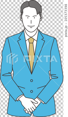 正面で手を組んでいる背広の男性 105373398