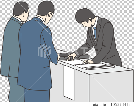 セレモニーの受付をするビジネススーツの男性 105373412