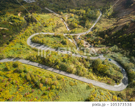 「岩手県」紅葉した八幡平とアスピーテライン 「岩手県」紅葉した八幡平とアスピーテライン 105373538