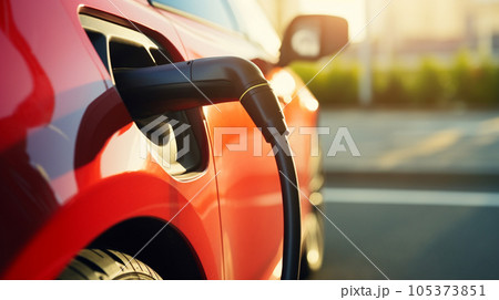 EV car power charging. electric vehicle with electric connector at station. generative AI 105373851