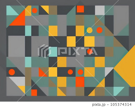 Abstract Bauhaus geometric pattern background vector circle triangle and square lines color art design. 105374314