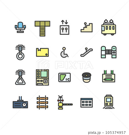 カラー駅関連のシンプルイラストアイコンセット カラー駅関連のシンプルイラストアイコンセット 105374957