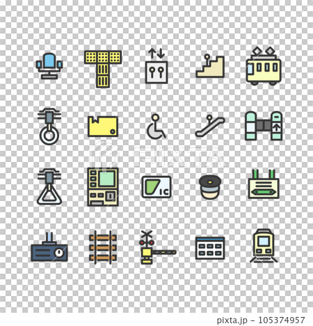 カラー駅関連のシンプルイラストアイコンセット カラー駅関連のシンプルイラストアイコンセット 105374957