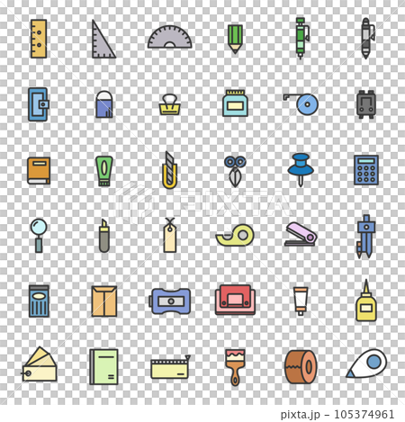 彩色文具簡單插畫圖標集 彩色文具簡單插畫圖標集 105374961