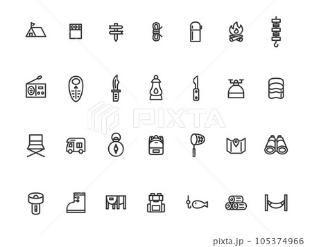 線画キャンプのシンプルイラストアイコンセット 線画キャンプのシンプルイラストアイコンセット 105374966