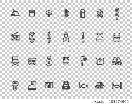 線画キャンプのシンプルイラストアイコンセット 線画キャンプのシンプルイラストアイコンセット 105374966