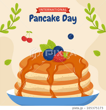 Pancake Day Social Media Illustration Flat Cartoon Hand Drawn Templates Background 105375173