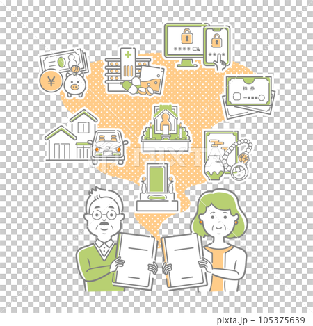 エンディングノートを備えるシニア夫婦 105375639