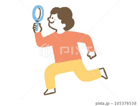 虫眼鏡を持って何かを調査している男の子_色 105376538