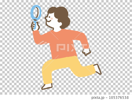 虫眼鏡を持って何かを調査している男の子_色 105376538