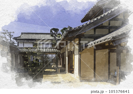 水彩画風 阿藤伯海記念公園 阿藤伯海旧居 岡山県浅口市 水彩画風 阿藤伯海記念公園 阿藤伯海旧居 岡山県浅口市 105376641