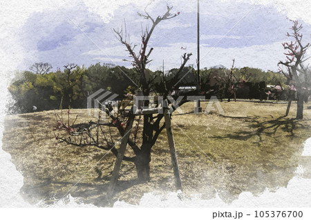 水彩画風　阿藤伯海記念公園　流芳の丘　岡山県浅口市 105376700