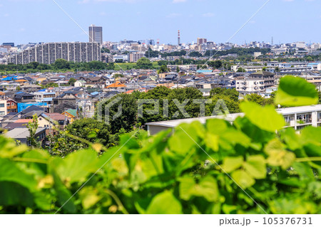 高台から見下ろす郊外の風景 高台から見下ろす郊外の風景 105376731