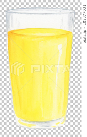 Hand drawn watercolor illustration of orange juice in a glass 105377031