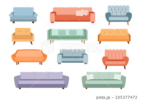 A set of sofas, ottomans. Collection of upholstered furniture for the home. Icons, illustrations, vector A set of sofas, ottomans. Collection of upholstered furniture for the home. Icons, illustrations, vector 105377472