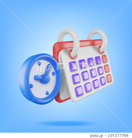 3D Paper Spiral Wall Calendar and Clocks Isolated. 3D Paper Spiral Wall Calendar and Clocks Isolated. 105377766