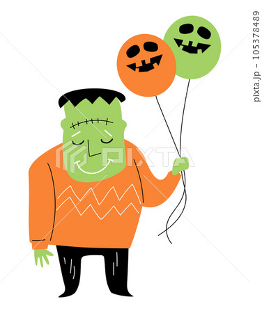 Frankenstein hold balloons . Halloween cartoon characters . Vector . Frankenstein hold balloons . Halloween cartoon characters . Vector . 105378489