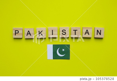 August 14, Independence Day of Pakistan, flag of Pakistan, minimalistic banner with wooden letters 105378528