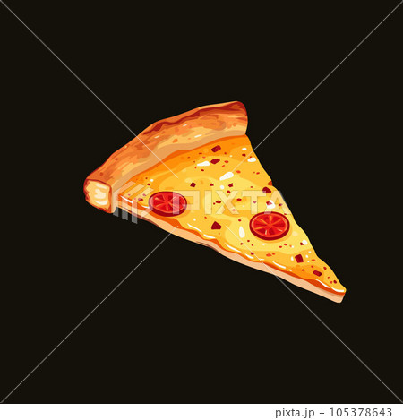 A Slice of Pizza with Tomato and Cheese on Black 105378643