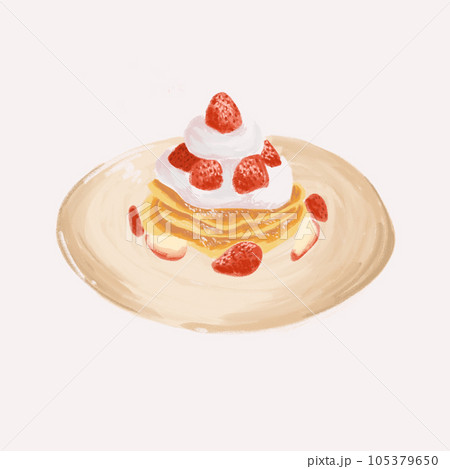 クレヨンで描いたいちごのパンケーキ 105379650