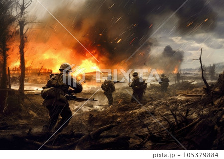 Illustration of a soldier at war 105379884