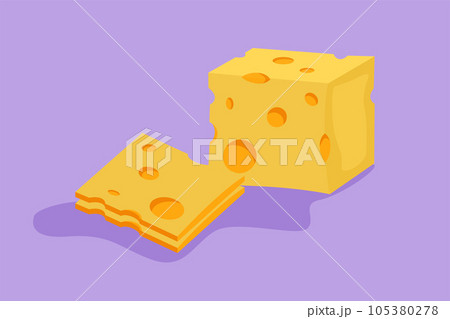 Cartoon flat style drawing of fresh delicious Italian holed cheese shop logo emblem. Online dairy food store logotype template. Dairy shop or food delivery service. Graphic design vector illustration Cartoon flat style drawing of fresh delicious Italian holed cheese shop logo emblem. Online dairy food store logotype template. Dairy shop or food delivery service. Graphic design vector illustration 105380278