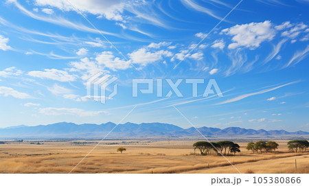 秋の草原と青空の精緻CG画