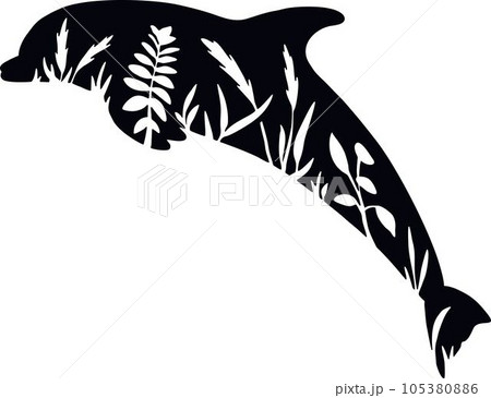 Dolphin - Floral Animals Vector, Cut Stencil, Laser Cut 105380886