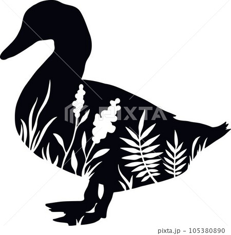 Duck - Floral Animals Vector, Cut Stencil, Laser Cut Duck - Floral Animals Vector, Cut Stencil, Laser Cut 105380890