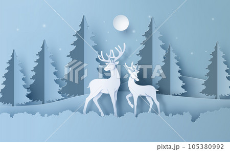 Deer in forest with snow. 105380992