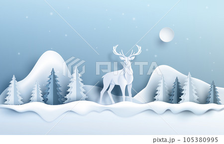 Reindeer with christmas tree and snow 105380995