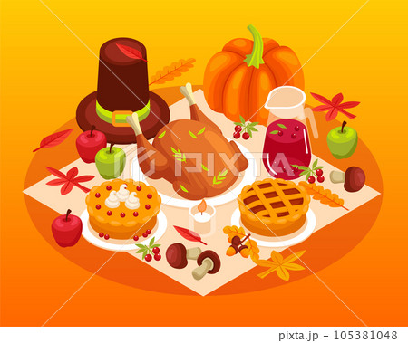 Thanksgiving Table Isometric Composition 105381048