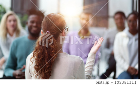 young business woman giving a presentation in a conference room. young business woman giving a presentation in a conference room. 105381311