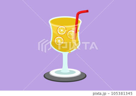 Graphic flat design drawing of stylized lemonade ice logo, label, flyer, sticker, symbol. Beverage lemon drink menu restaurant for cafe shop or food delivery service. Cartoon style vector illustration 105381345