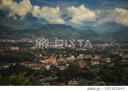 high angle view of Luang Prabang town ,Luangprabang is one of world heritage site of unesco in northern of Laos 105381643