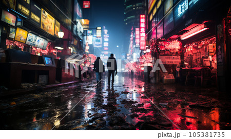 ブレードランナーに登場しそうなサイバーパンクな都市風景