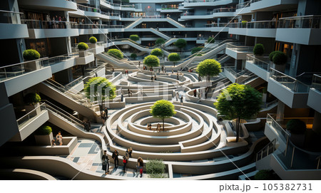 迷路のような近代建築（想像）
