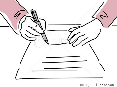 契約書にサインする女性の手のシンプル線画イラスト 契約書にサインする女性の手のシンプル線画イラスト 105383386