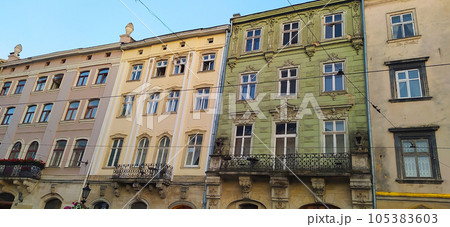 The old part of Lviv with old houses in old town The old part of Lviv with old houses in old town 105383603