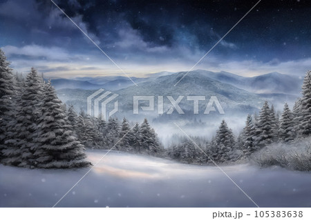 《AI画像》雪の降る山の中 105383638