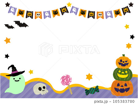 可愛いハロウィンフレーム・シマシマフラッグ 105383780