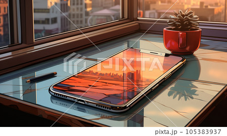 机の上にあるモバイルデバイス