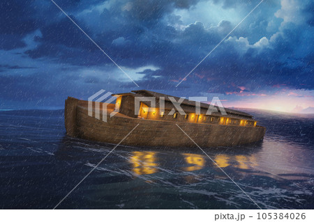 Noah's Ark at dusk - 3d render 105384026