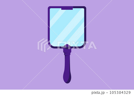 Cartoon flat style drawing simple mirror with handle for make up. Hand mirror template, logotype, symbol. Blank handheld makeup mirrors. Female beauty accessories. Graphic design vector illustration Cartoon flat style drawing simple mirror with handle for make up. Hand mirror template, logotype, symbol. Blank handheld makeup mirrors. Female beauty accessories. Graphic design vector illustration 105384329
