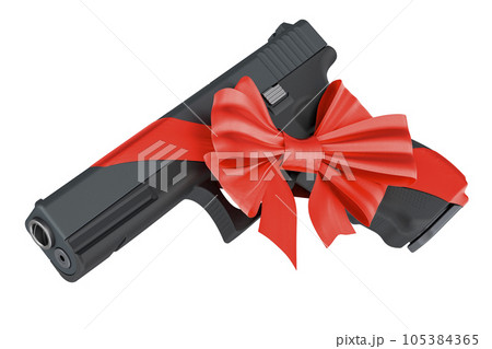 Gun with red ribbon and bow, present concept....のイラスト素材 [105384365] - PIXTA